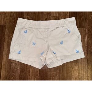 J Crew Chino Shorts Women's‎ Size 6 Khaki Blue Anchor Embroidered
